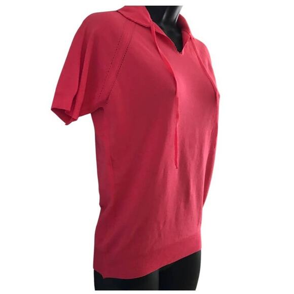 Vintage Pink Short Sleeved Spring Sweater Designers Originals 70s Top Athleisure - Picture 5 of 6